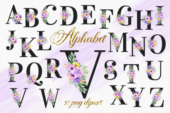 Download Violet Floral Alphabet Numbers Clipart - Violet Collection
