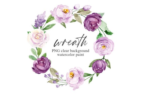 Download Wreath with Violet Watercolor Flowers. - Violet Collection