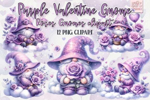 Download Watercolor Violet Roses Valentine Gnomes - Violet Collection