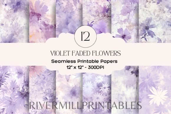 Download Faded Violet Flowers Digital Paper Pack - Violet Collection