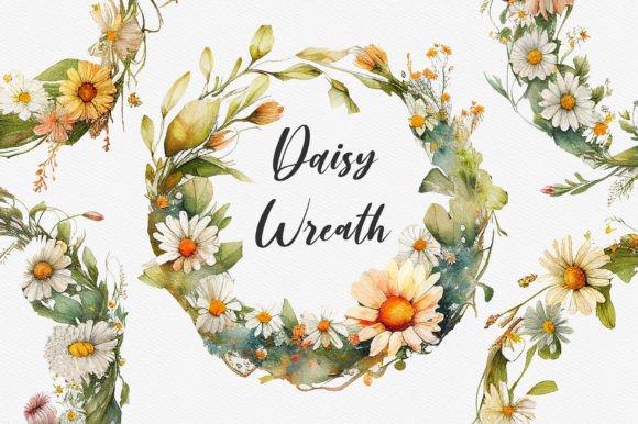Download Daisy Watercolor Wreath Clipart - Daisy watercolor Collection