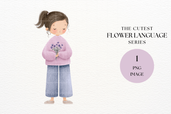 Download Girl Holding Violet Flowers Clipart PNG - Violet Collection